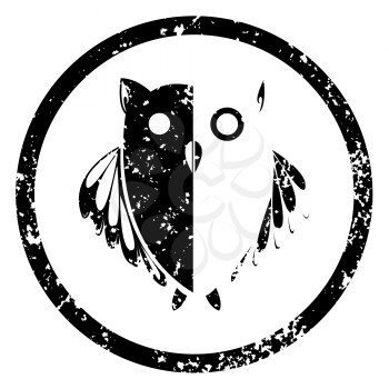 Royalty Free Clipart Image of a Black and White Owl Stamp