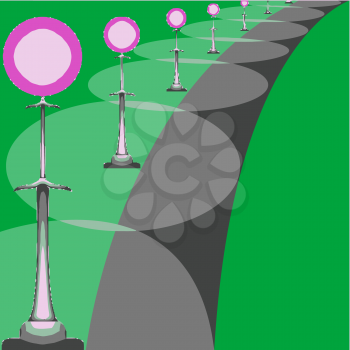Royalty Free Clipart Image of a Lane With Streetlights