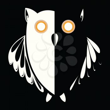 Royalty Free Clipart Image of a Black and White Owl at Night