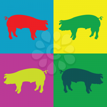 Royalty Free Clipart Image of Four Pigs on Different Coloured Squares