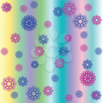 Royalty Free Clipart Image of Pastel Stripes and Coloured Snowflakes