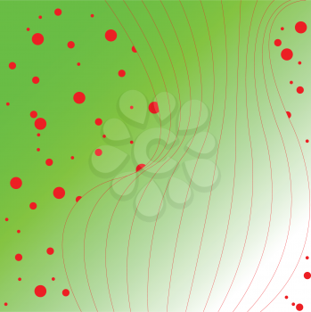 Royalty Free Clipart Image of a Green Background With Lines and Red Bubbles