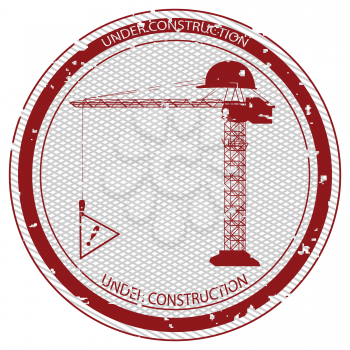 Royalty Free Clipart Image of a Crane and Hook on an Under Construction Sign