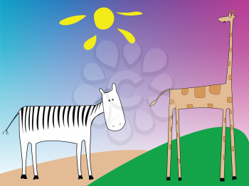 Royalty Free Clipart of a Zebra and a Giraffe