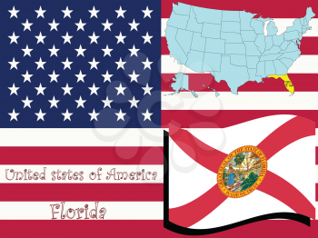 Royalty Free Clipart Image of the State of Florida and Flag