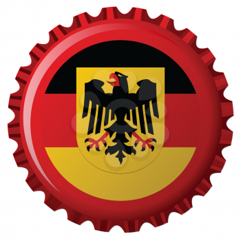 german popular flag over bottle cap, isolated on white background; vector art illustration