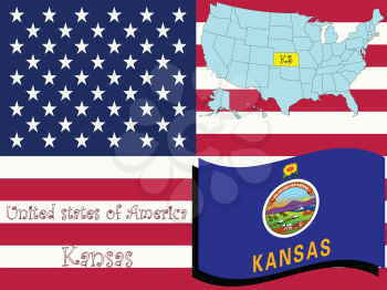 Royalty Free Clipart Image of the State of Kansas and Flag