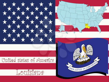 Royalty Free Clipart Image of the State of Louisiana and Flag