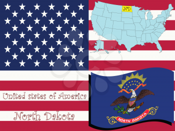 Royalty Free Clipart Image of the State of North Dakota and Flag