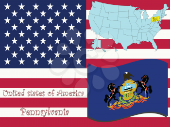 Royalty Free Clipart Image of the State of Pennsylvania and Flag