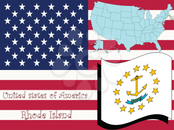 Royalty Free Clipart Image of the State of Rhode Island and Flag