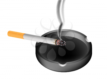 smoky cigarette and ashtray against white background, abstract vector art illustration
