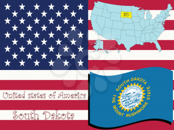 Royalty Free Clipart Image of the State of South Dakota and Flag