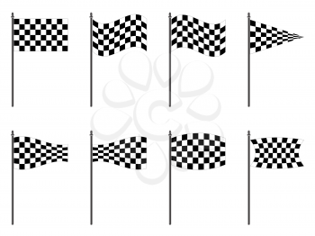 checkered flags collection against white background, abstract vector art illustration