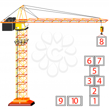 hopscotch building concept and crane against white background, abstract vector art illustration