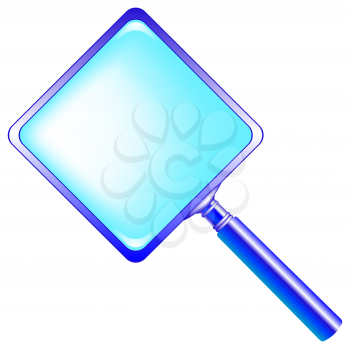 square blue magnifying glass against white background, abstract vector art illustration
