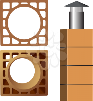 chimney brick and pipe end metallic cover, abstract vector art illustration