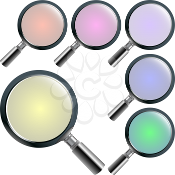 magnifying glasses against white background; abstract vector art illustration; image contains transparency