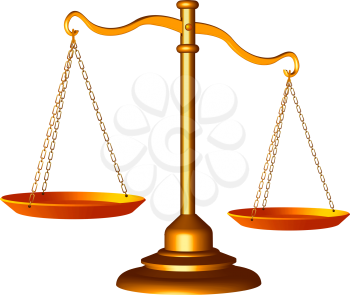 golden scale of justice against white background, abstract vector art illustration