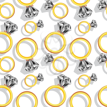 diamond rings shadowed pattern, abstract seamless texture; vector art illustration