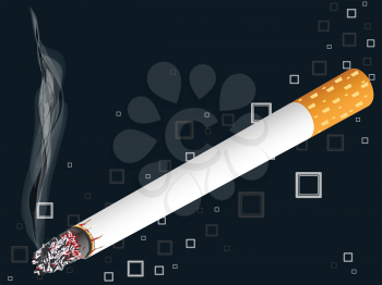 smoking cigarette over squared background, abstract vector art illustration; image contains transparency