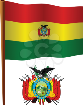 bolivia wavy flag and coat of arms against white background, vector art illustration, image contains transparency