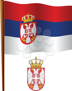 serbia wavy flag and coat of arm against white background, vector art illustration, image contains transparency