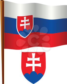 slovakia wavy flag and coat of arm against white background, vector art illustration, image contains transparency