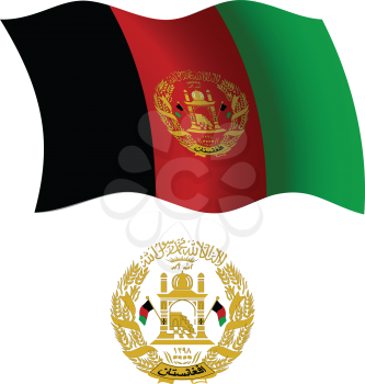 afghanistan wavy flag and coat of arms against white background, vector art illustration, image contains transparency