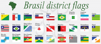 brasil districts flags complete collection against gray background, abstract vector art illustration