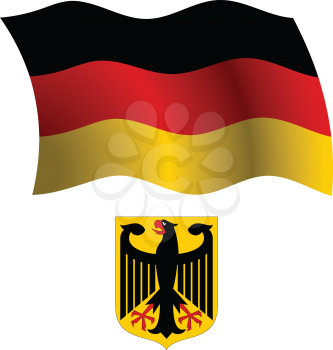 germany wavy flag and coat of arms against white background, vector art illustration, image contains transparency