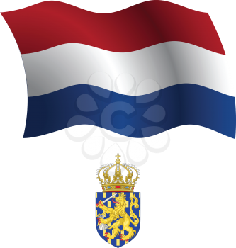 netherlands wavy flag and coat of arms against white background, vector art illustration, image contains transparency
