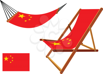 china hammock and deck chair set against white background, abstract vector art illustration