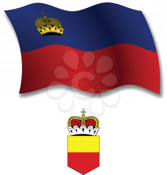 liechtenstein shadowed textured wavy flag and coat of arms against white background, vector art illustration, image contains transparency transparency