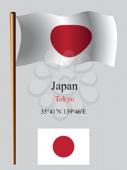 japan wavy flag and coordinates against gray background, vector art illustration, image contains transparency