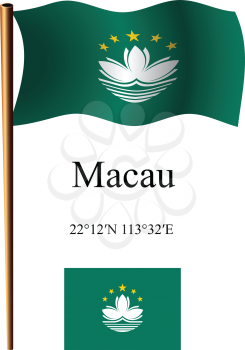 macau wavy flag and coordinates against white background, vector art illustration, image contains transparency