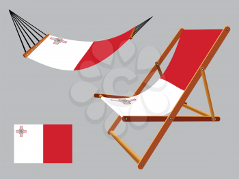malta hammock and deck chair set against gray background, abstract vector art illustration