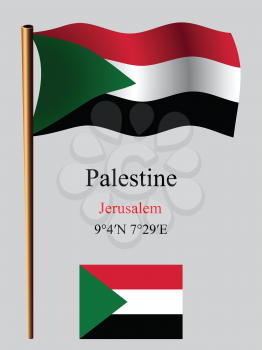 palestine wavy flag and coordinates against gray background, vector art illustration, image contains transparency