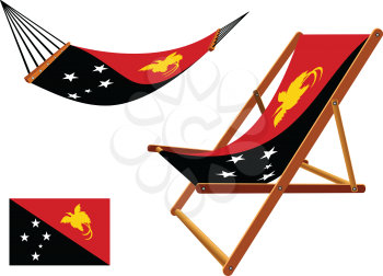 papua new guinea hammock and deck chair set against white background, abstract vector art illustration