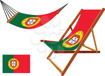 portugal hammock and deck chair set against white background, abstract vector art illustration