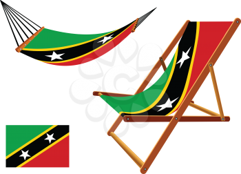 saint kitts and nevis hammock and deck chair set against white background, abstract vector art illustration