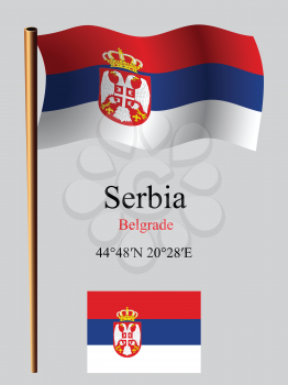 serbia wavy flag and coordinates against gray background, vector art illustration, image contains transparency