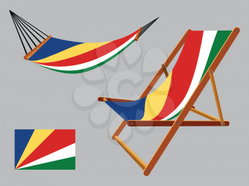 seychelles hammock and deck chair set against gray background, abstract vector art illustration