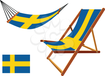 sweden hammock and deck chair set against white background, abstract vector art illustration