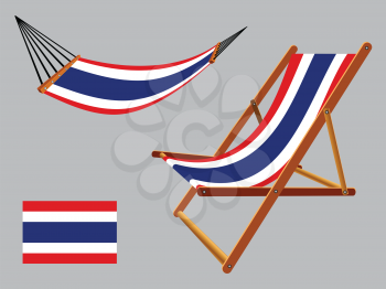 thailand hammock and deck chair set against gray background, abstract vector art illustration