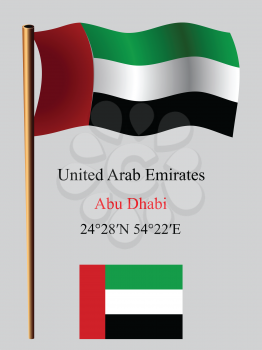 united arab emirates wavy flag and coordinates against gray background, vector art illustration, image contains transparency