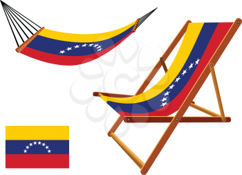 venezuela hammock and deck chair set against white background, abstract vector art illustration