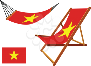 vietnam hammock and deck chair set against white background, abstract vector art illustration