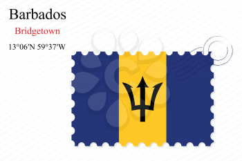 barbados stamp design over stripy background, abstract vector art illustration, image contains transparency