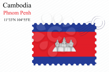 cambodia stamp design over stripy background, abstract vector art illustration, image contains transparency
